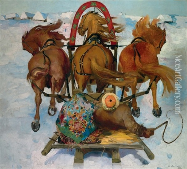 A Sleigh Ride Oil Painting - Filip Malyavin