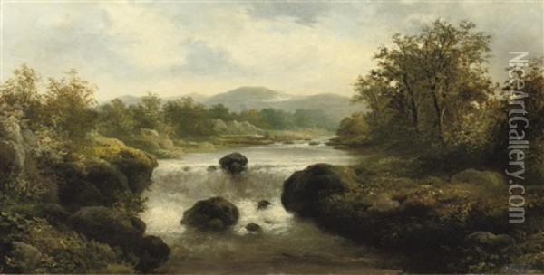 A Landscape With A Waterfall And Mountains Oil Painting - Robert Angelo Kittermaster Marshall