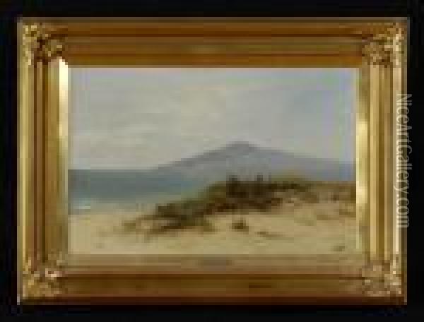 Sand Dunes, Ocean And Mountains Oil Painting - William Langley