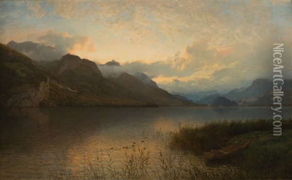 Fjord Landscape Oil Painting - Hans Frederick Gude
