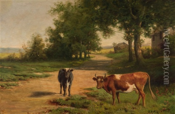 Cows On Country Road Oil Painting - Robert Atkinson Fox