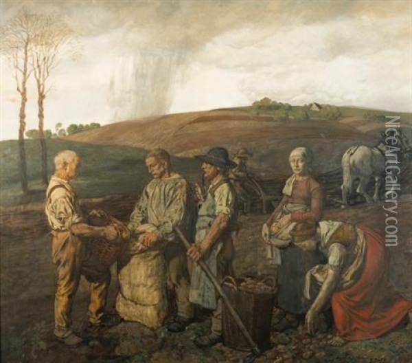 The Potato Harvest Oil Painting - Fritz Boehle