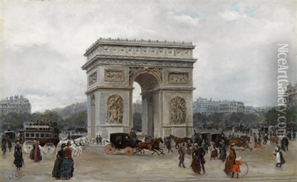 View Of The Arc De Triomphe Oil Painting - Ulpiano Checa Sanz
