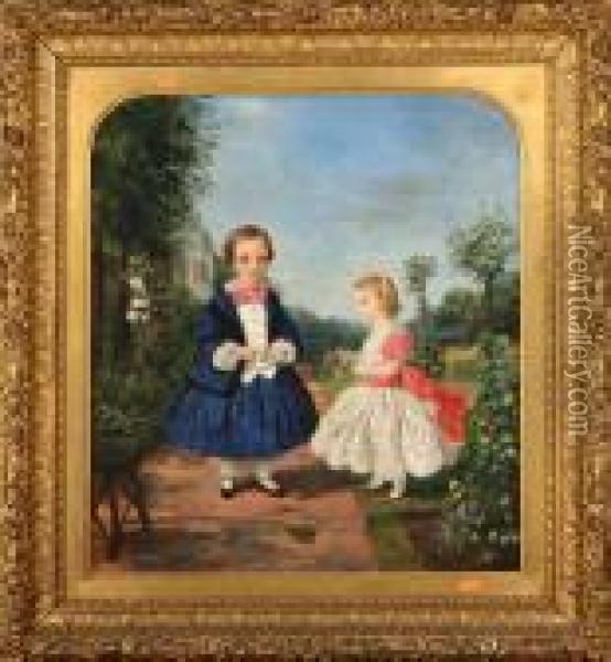 Young Boy And Girl In A Garden Oil Painting - George Adolphus Storey