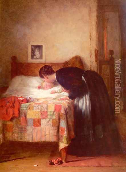 A Kiss Goodnight Oil Painting - Frederick Daniel Hardy