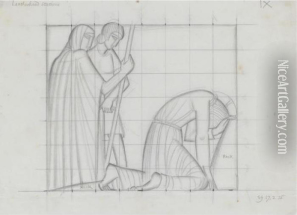 Four Studies For The Stations Of The Cross For Our Lady And St.peter, Leatherhead Oil Painting - Eric Gill