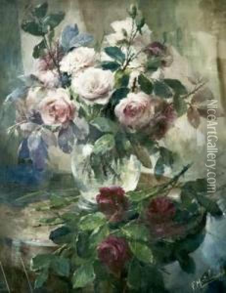 Nature Morte Au Vase De Roses Oil Painting - Frans Mortelmans