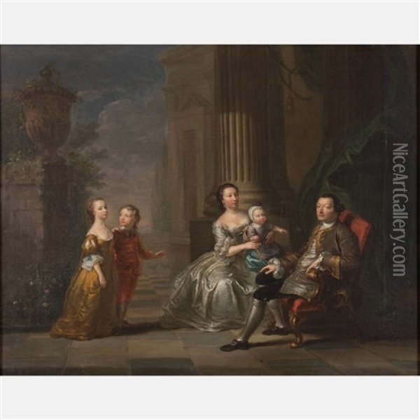 Gentleman And Lady With Children In A Courtyard Oil Painting - John Singleton Copley