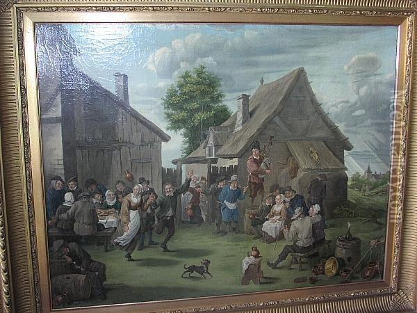 Peasants Merry Making Outside A Tavern Oil Painting - David The Younger Teniers