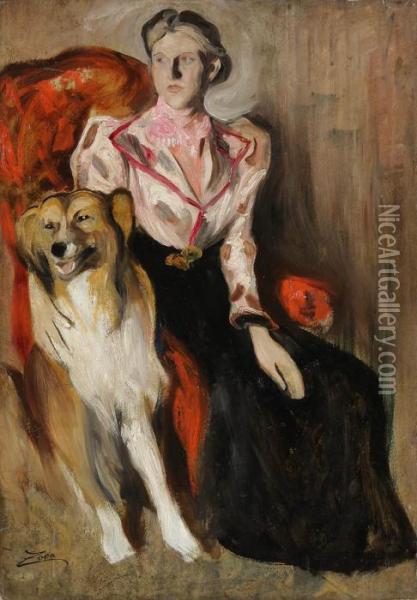 A Seated Woman And Her Dog Oil Painting - Anders Zorn