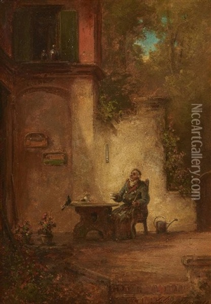 A Feathered Breakfast Guest Oil Painting - Willy Moralt