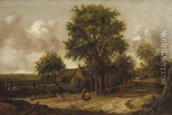 Dorfstrasse An Einem Fluss Oil Painting - Pieter De Molijn