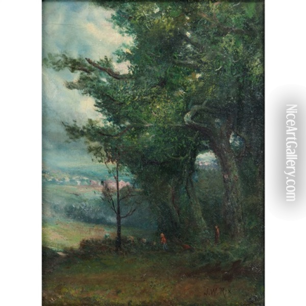 Wooded Scene With Village In The Background Oil Painting - Julian Walbridge Rix