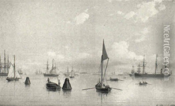 Skibe I Kobenhavns Havn, Ud For Trekroner Oil Painting - Carl Emil Baagoe