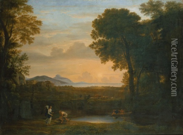 Landschaft Mit Dem Erzengel Raphael Und Tobias Oil Painting - Claude Lorrain