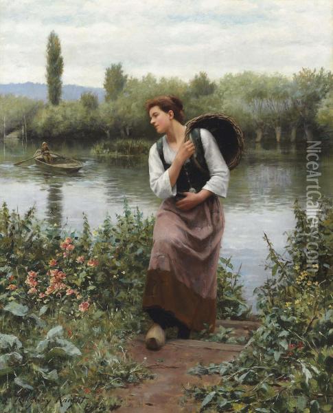 Woman With A Basket Signed 'ridgway Knight/paris' Oil Painting - Daniel Ridgway Knight