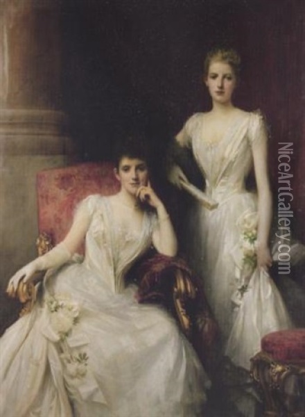 Sisters: A Double Portrait Of The Misses Renton Oil Painting - Sir Samuel Luke Fildes
