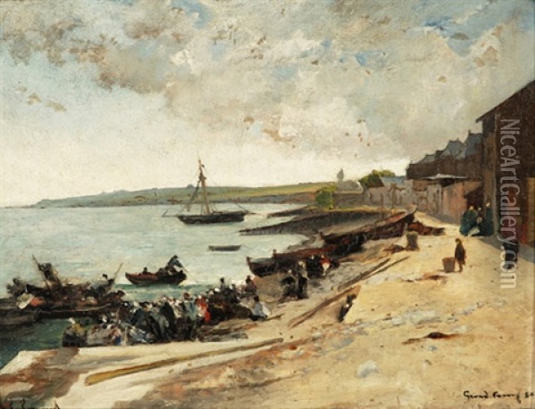 Hafen Von Grandcamp (calvados) Oil Painting - Francois Maurice Reynaud