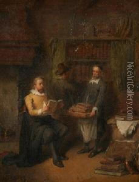 In The Library Oil Painting - Hendricus Johannes Scheeres