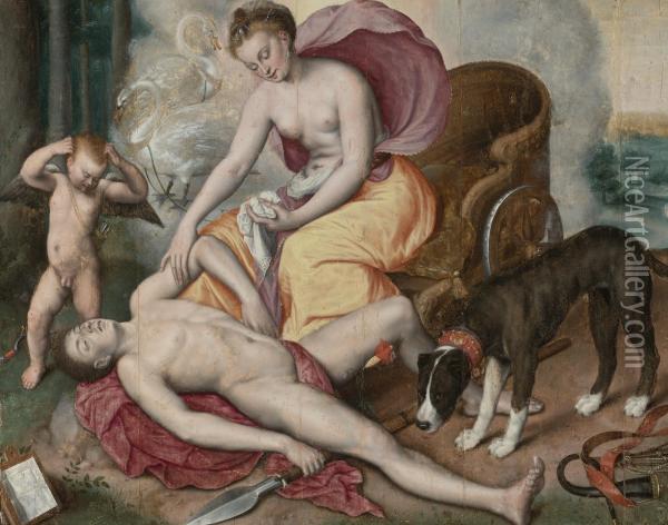 Venus And Adonis Oil Painting - Maarten de Vos