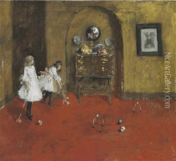 The Croquet Game Oil Painting - William Merritt Chase