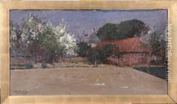 Gardsmiljo, Signerad A. Kallenberg 1881 Oil Painting - Anders Kallenberg