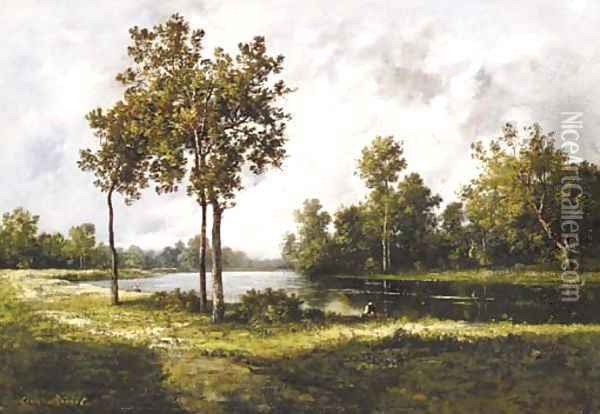 Pecheurs au bord d'un lac Oil Painting - Leon Richet