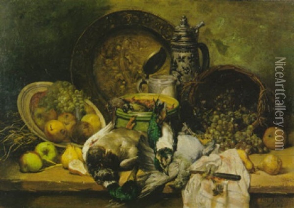 Stilleben Mit Obst Und Geflugel Oil Painting - Leo Van Aken