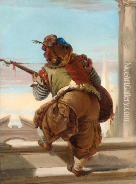 A Musician Oil Painting - Giovanni Battista Tiepolo