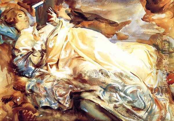 Woman Reading in a Cashmere Shawl Oil Painting - John Singer Sargent