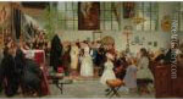 The Confirmation Class Oil Painting - August Wilhelm Stryowski