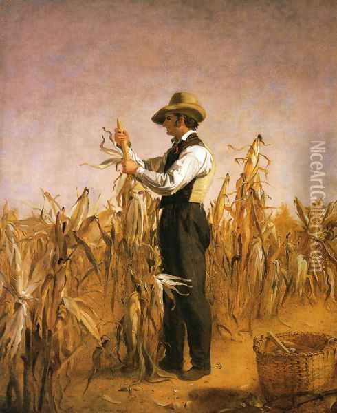 Long Island Farmer Husking Corn Oil Painting - William Sidney Mount