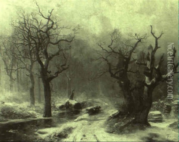Reisigsammler In Verschneitem Winterwald Oil Painting - Carl Hilgers