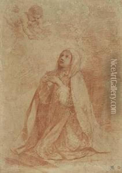 A Kneeling Female Saint In Prayer Oil Painting - Benedetto Gennari