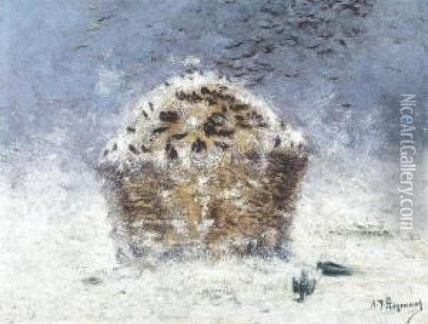 Haystack With Crows In Wintertimer Oil Painting - Adriaan Jozef Heymans