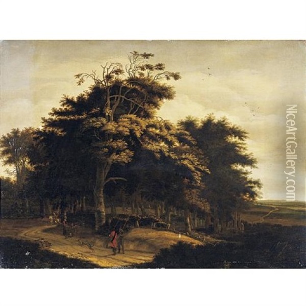 Wooded Landscape With Travellers Oil Painting - Jan De Lagoor