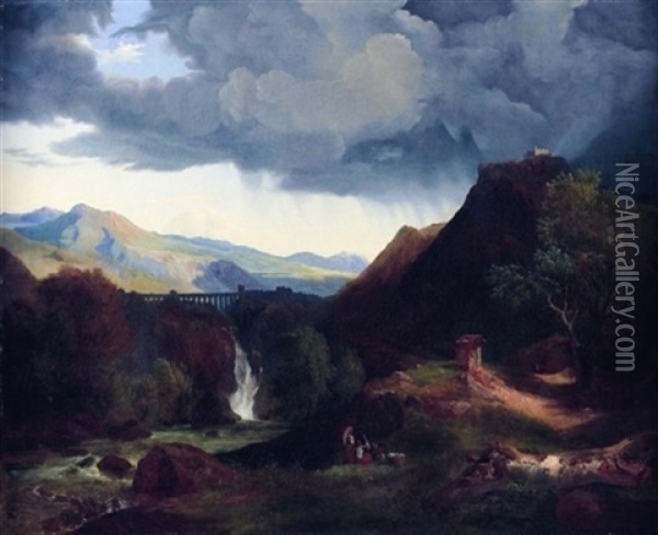 Paysage A L'aqueduc Oil Painting - Jean Charles Joseph Remond