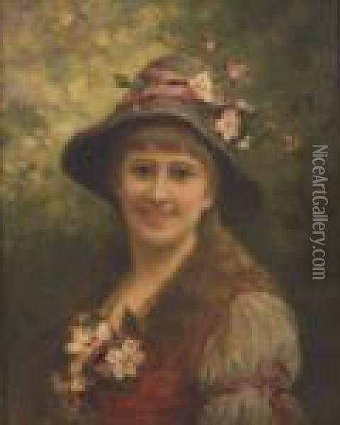 Jeune Femme Au Chapeau Fleuri Oil Painting - Eisman Semenowsky