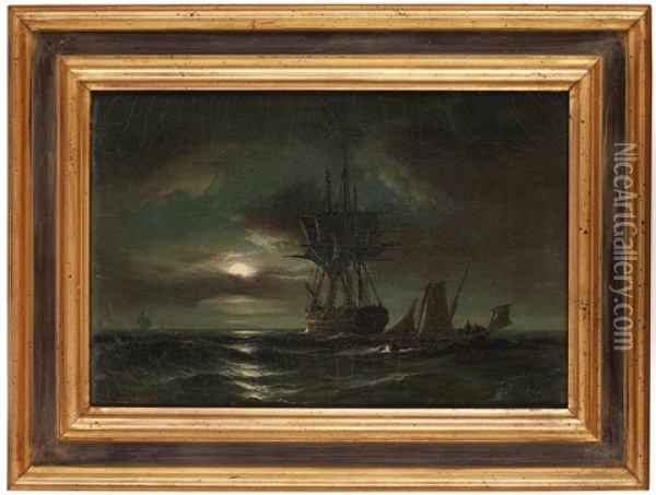 Fartyg I Mansken Oil Painting - Daniel Hermann Anton Melbye