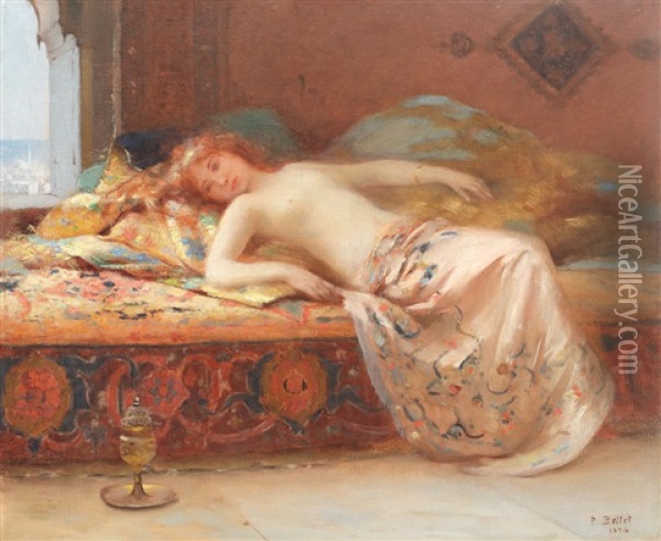 Oriental Interior (odalisque At Constantinople) Oil Painting - Pierre Bellet