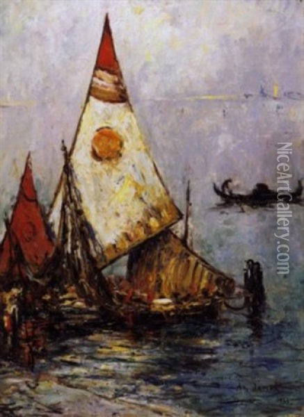 Boten In De Lagune Van Venetie Oil Painting - Armand Gustave Gerard Jamar