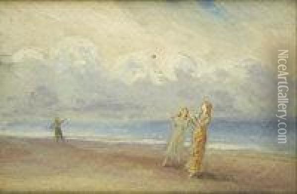 Children Playing On A Beach Oil Painting - George William, A.E. Russell