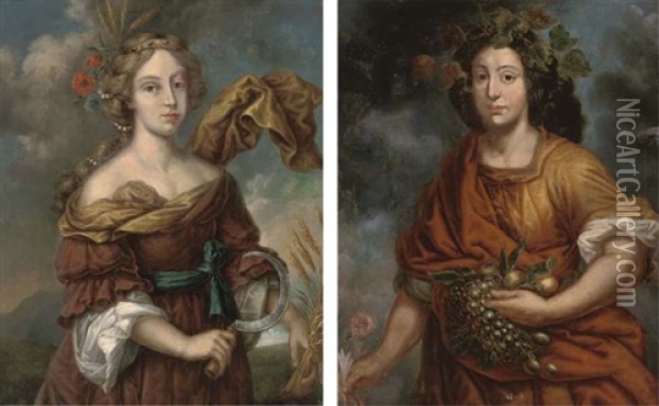 A Personification Of Summer (+ A Personification Of Autumn; Pair) Oil Painting - Nicolas Mignard