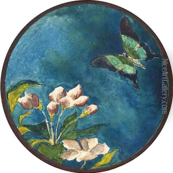 Apple Blossoms and Butterfly Oil Painting - John La Farge
