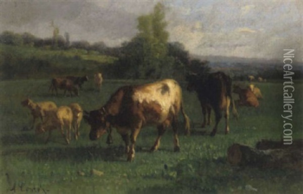 Kuhe Und Schafe Auf Der Weide Oil Painting - Antonio Cortes Cordero