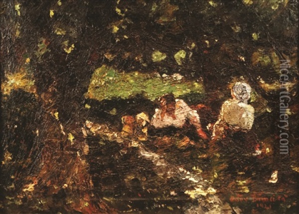 Resting In The Forest Oil Painting - Octav Bancila