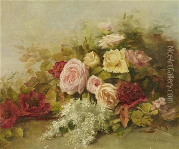 Stilleben Mit Rosen Oil Painting - Auguste Constantin Viollier