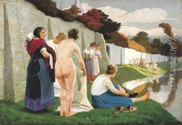 Le Bain Oil Painting - Eugene Jules Joseph Laermans