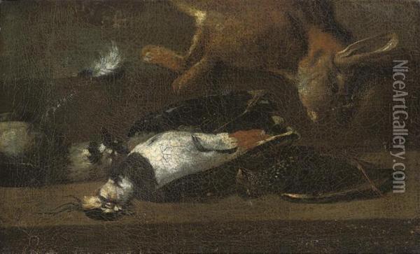 Still Life With Game Birds And A Rabbit: A Fragment Oil Painting - Jan Weenix