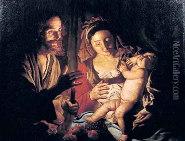 The Holy Family Oil Painting - Matthias Stomer